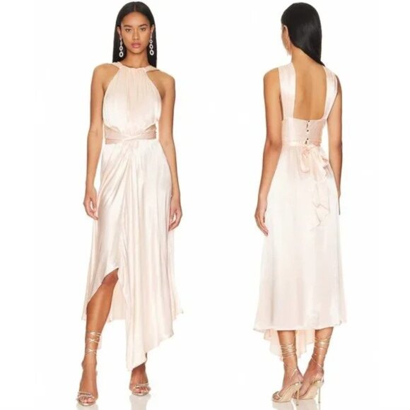 NEW Sabina Musayev Natti Midi Dress in Nude Pink Cream Silk...